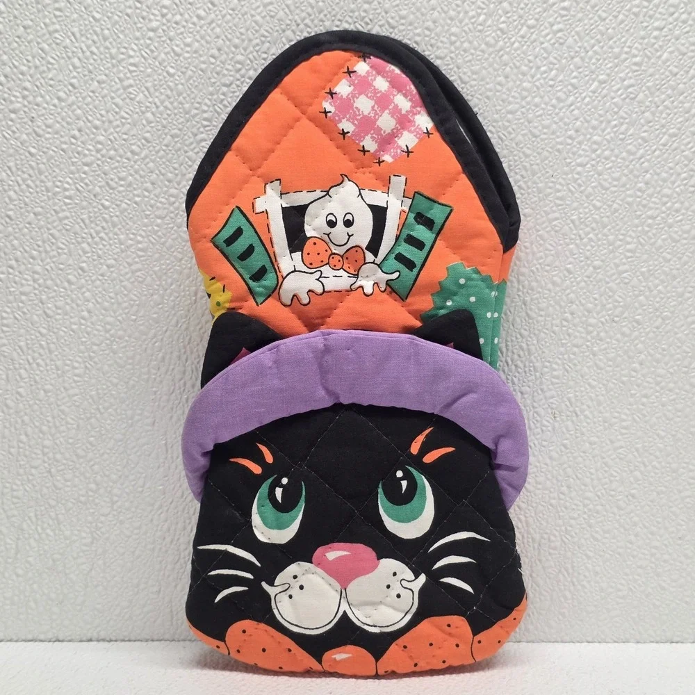 Vintage Black Cat Witch 3D Potholder Oven Mitt Halloween Boo!